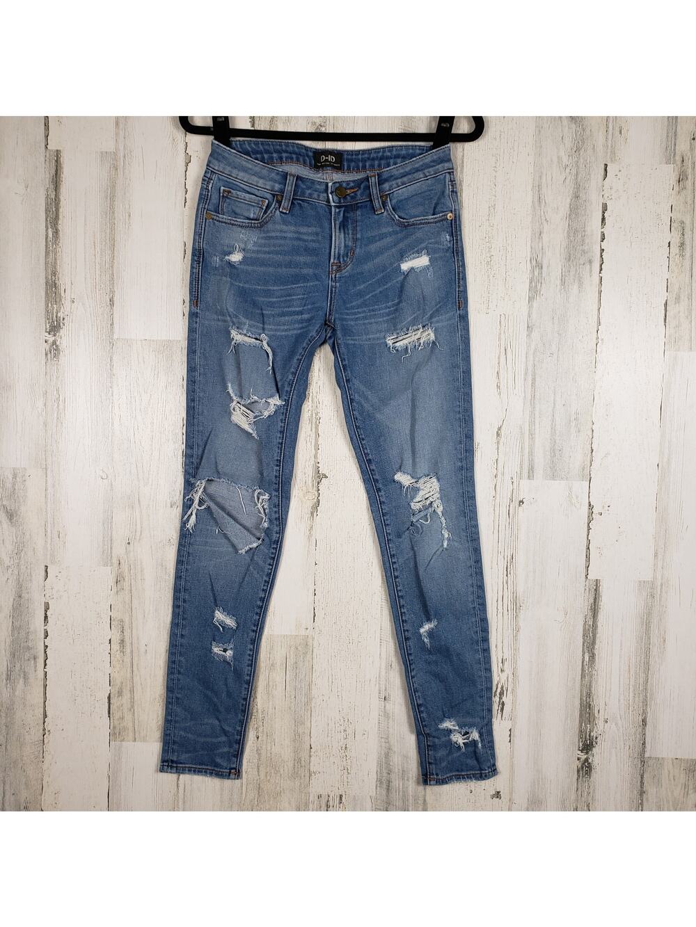 D-ID New York Destroyed Medium Wash Blue Denim Skinny Jeans Women's Size 26